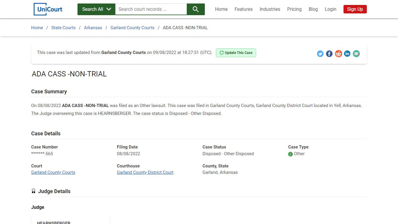 ADA CASS -NON-TRIAL | Court Records - UniCourt